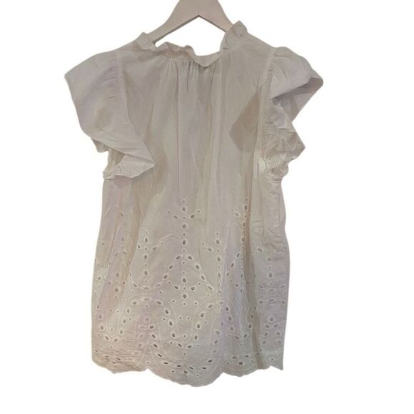 NWOT Pinch medium short flutter sleeve white neck tie blouse - Picture 3 of 5